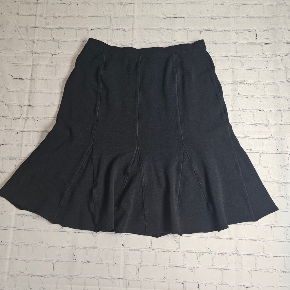 Eileen Fisher Black Viscose Wool‎ Blend Flared Midi Skirt S425 Made in USA Large